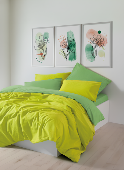 Cozy Home Popping Colors Çift Kişilik Lastikli Çarşaflı Nevresim Takımı Sage Sarı-Yeşil