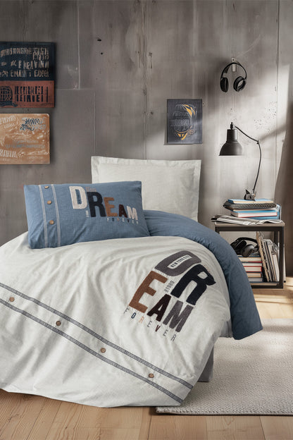 Cotton Box Mood Nakışlı Ranforce Tek Kişilik Nevresim Takımı Forever Gri
