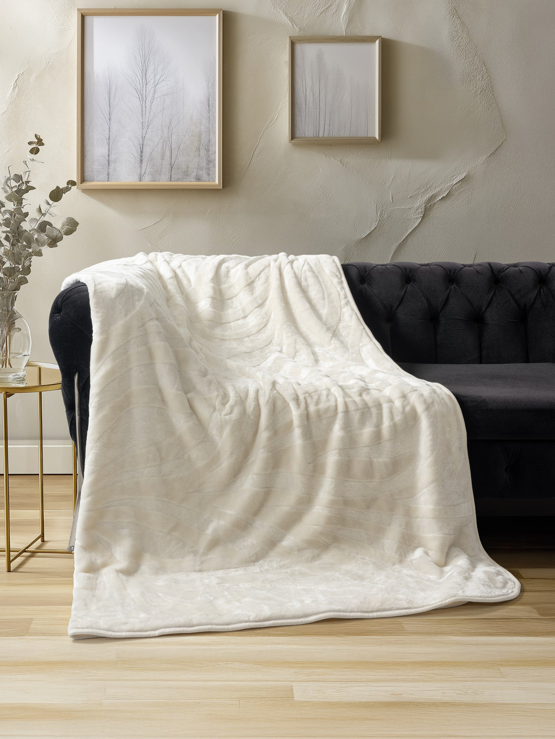 Cotton Box Emboss Çift Kişilik Battaniye Krem