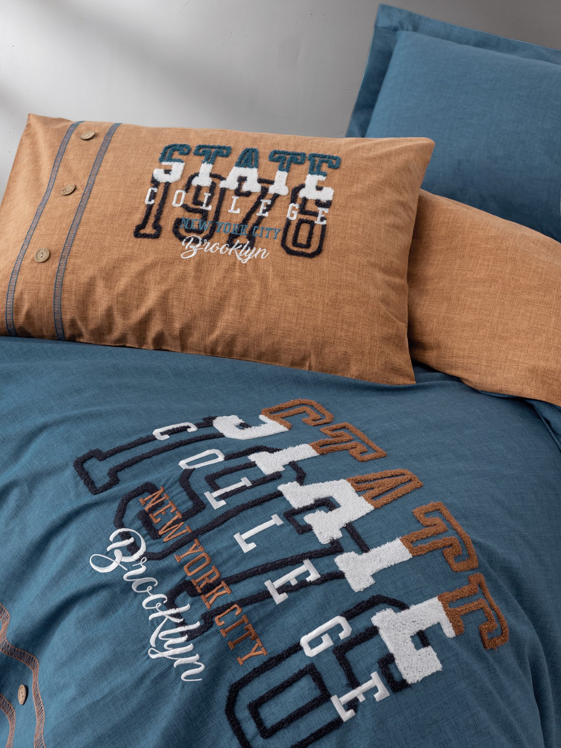 Cotton Box Mood Embroidered Ranforce Single Duvet Cover Set, State Cinnamon