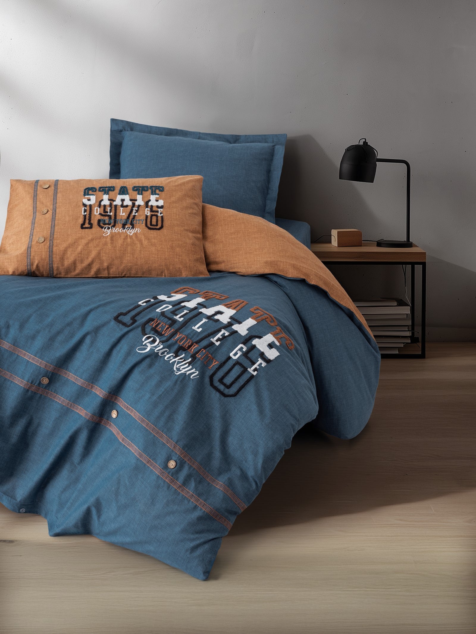 Cotton Box Mood Embroidered Ranforce Single Duvet Cover Set, State Cinnamon