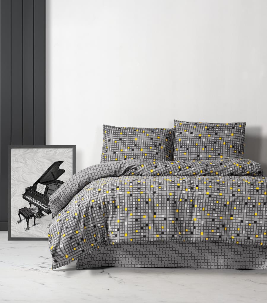 Casa Carina Ranforce Double Duvet Cover Set with Elastic Sheets Checker Yellow