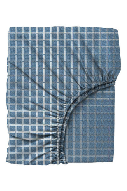 Casa Carina Ranforce Single Duvet Cover Set with Elastic Sheets Quadra Blue
