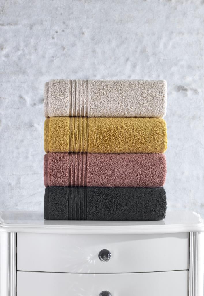 Cotton Box 100% Cotton 4-Piece Dobby Towel Set Beige-Mustard-Dry Gray-Anthracite