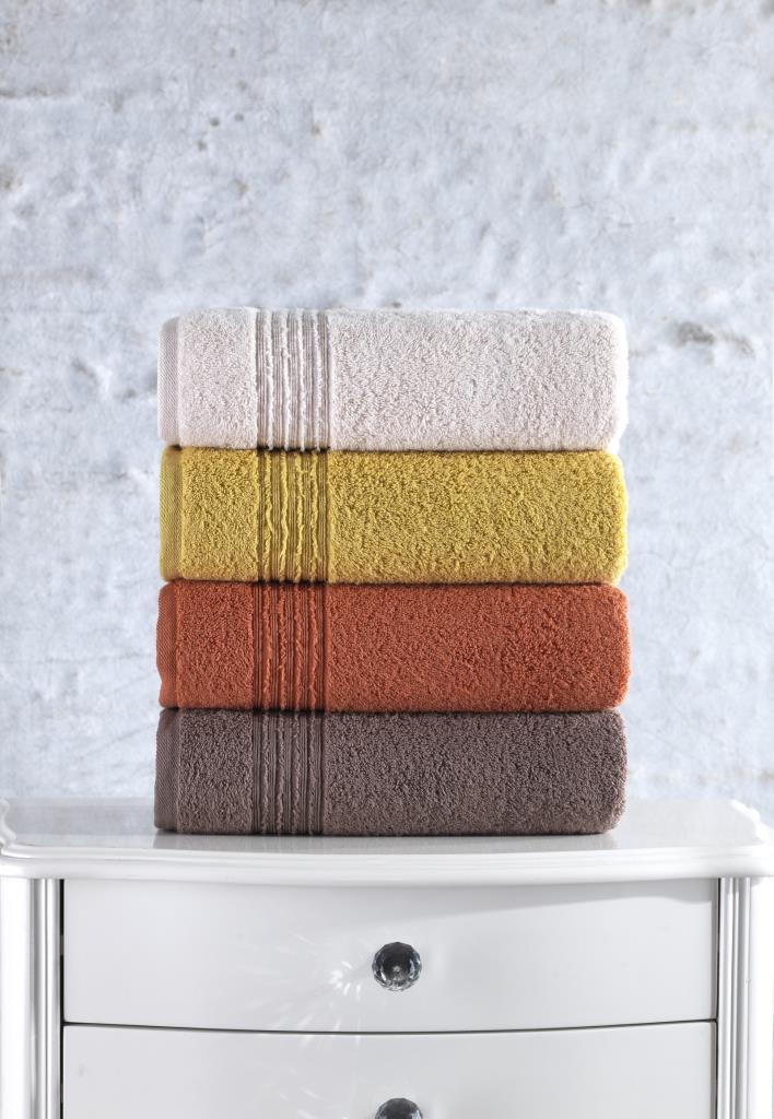 Cotton Box 100% Cotton 4-Piece Dobby Towel Set Beige-Mustard-Brick-Plum