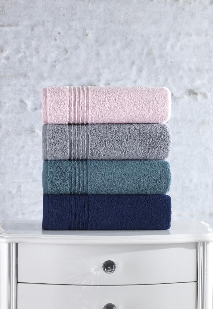 Cotton Box 100% Cotton 4-Piece Dobby Towel Set Powder-Grey-Petrol-Navy Blue
