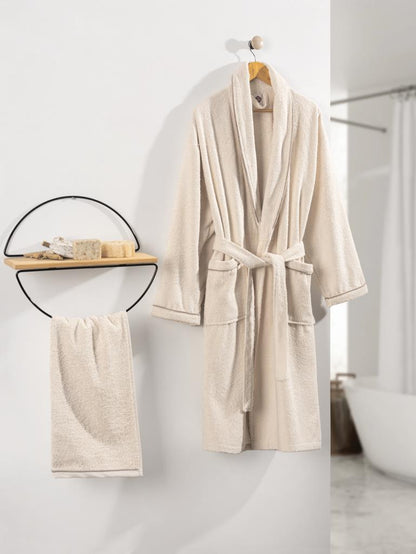 Cotton Box 100% Cotton Deluxe Single Bathrobe Set Cream L