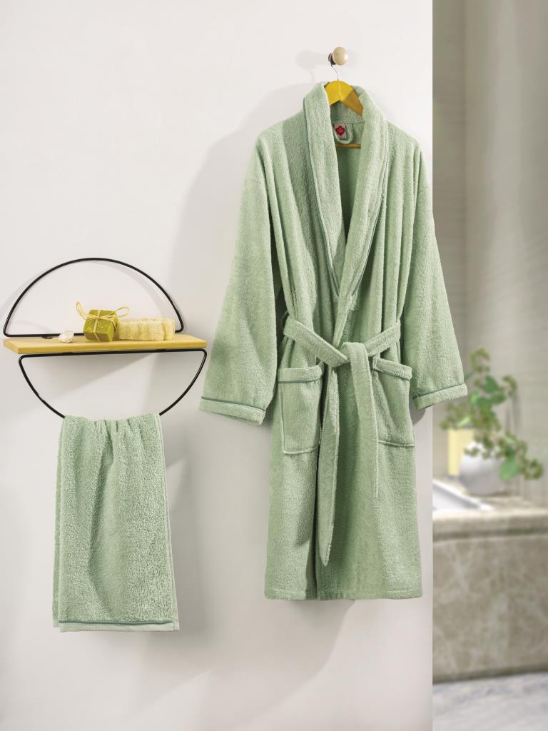 Cotton Box 100% Cotton Deluxe Single Bathrobe Set Green L