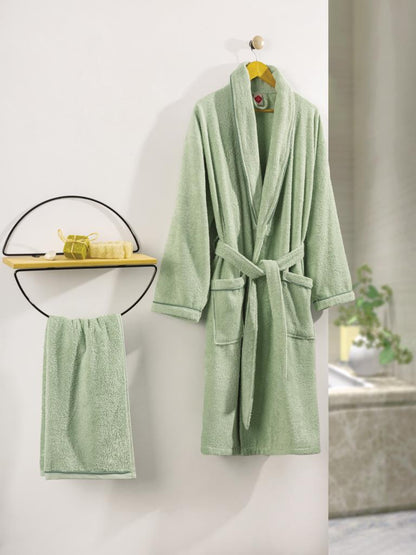 Cotton Box 100% Cotton Deluxe Single Bathrobe Set Green L