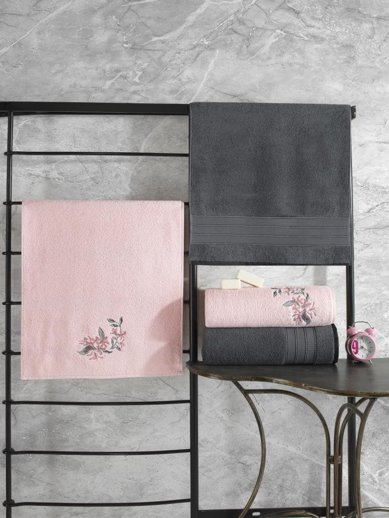 Комплект полотенец для хаммама из 100% хлопка Cotton Box, цвет антрацитово-розовый