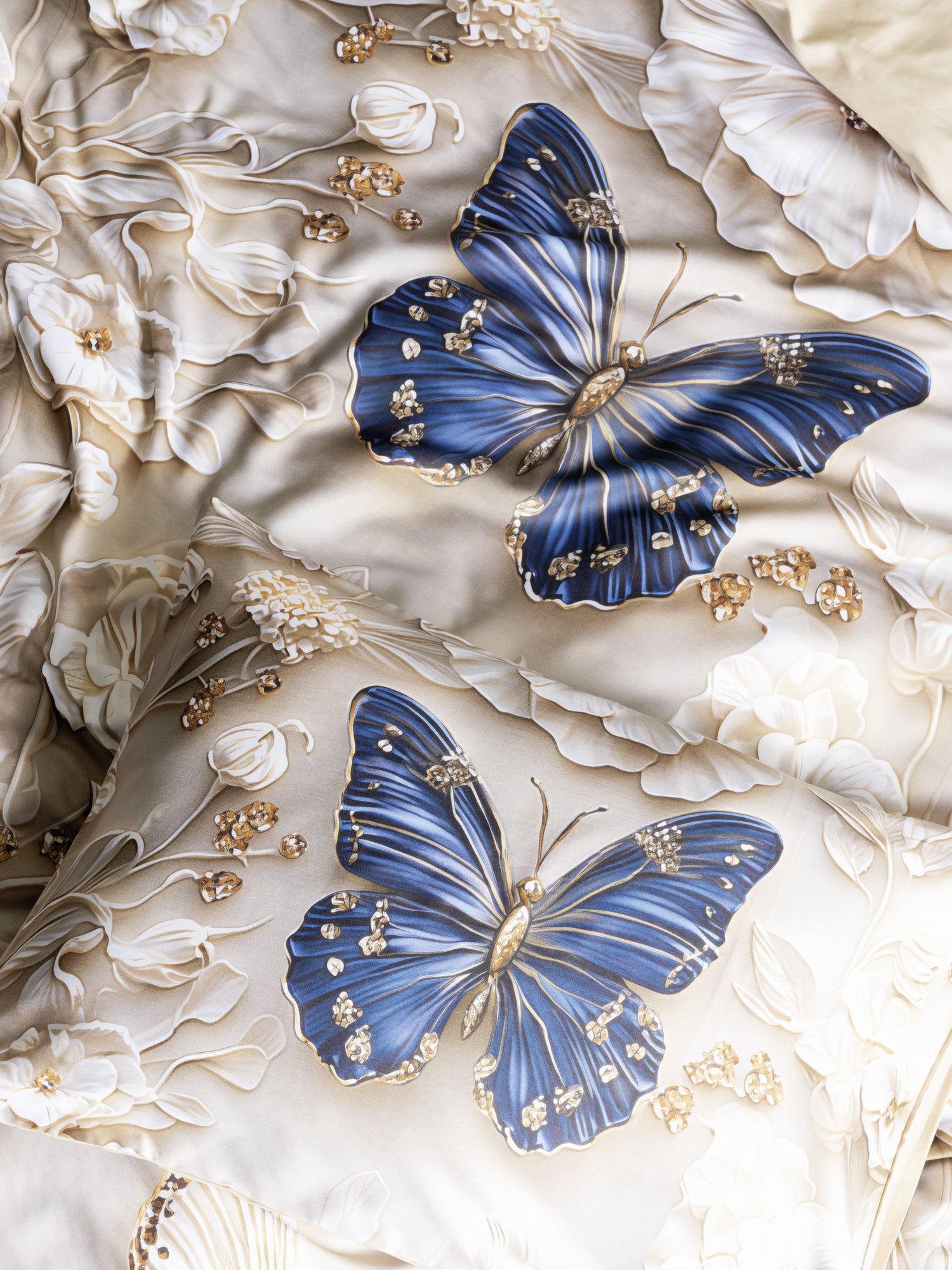 Cotton Box 5D Silky Tensel Saten Çift Kişilik Nevresim Takımı Butterfly Bej