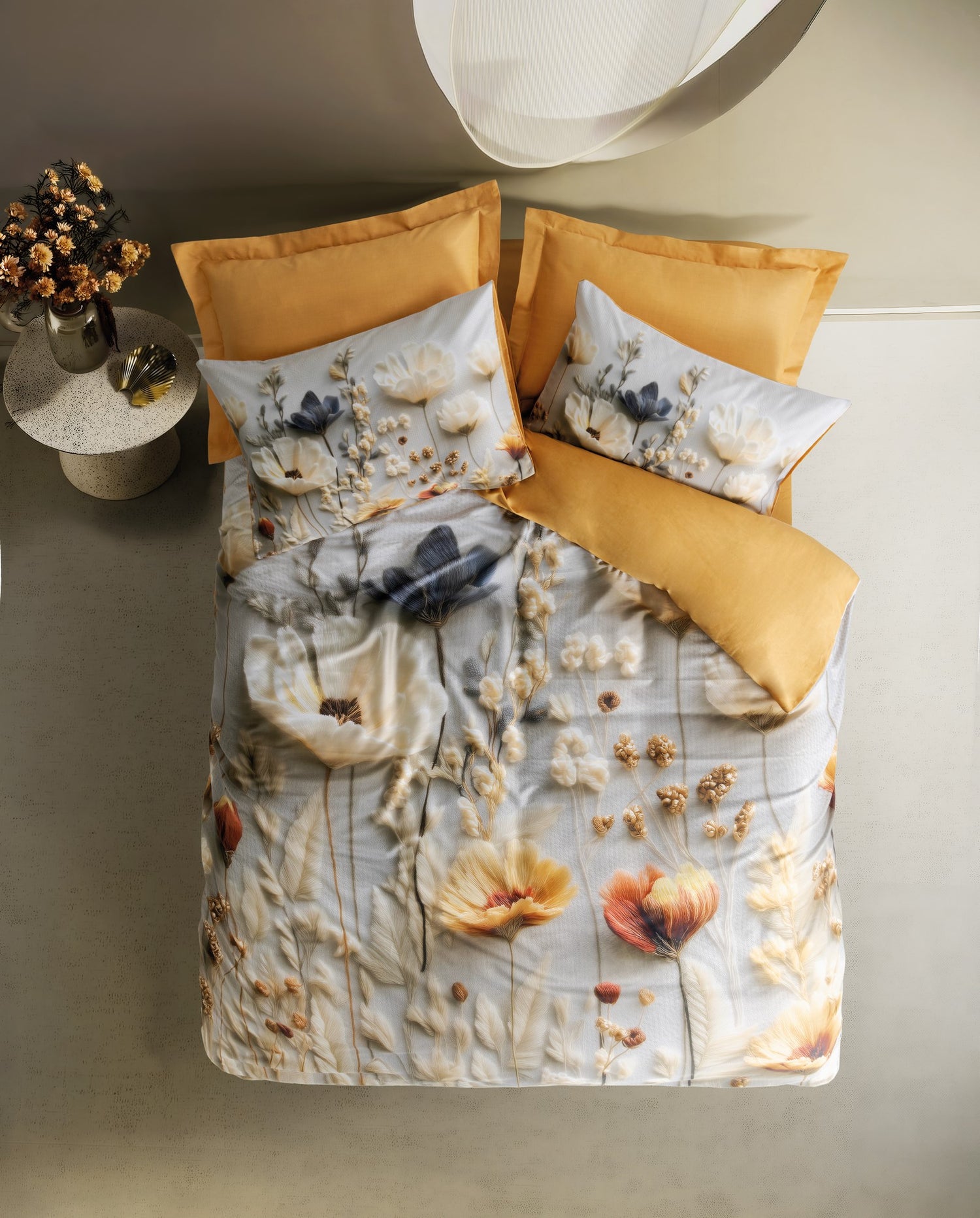 Cotton Box 5D Silky Tensel Saten Çift Kişilik Nevresim Takımı Flower Hardal