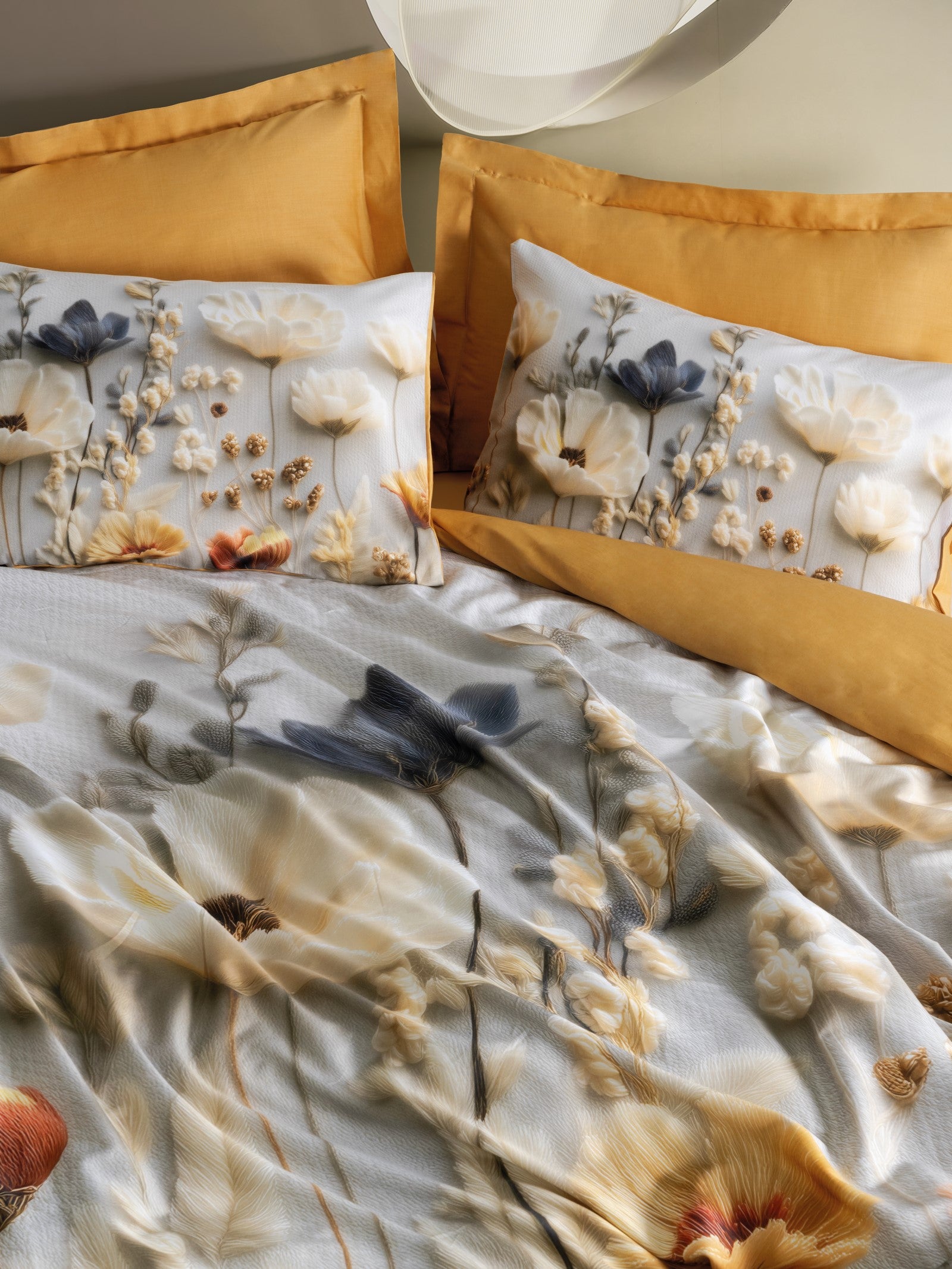 Cotton Box 5D Silky Tensel Saten Çift Kişilik Nevresim Takımı Flower Hardal
