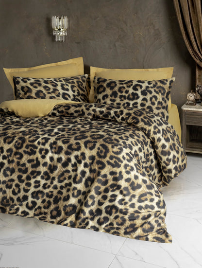 Cotton Box 5D Silky Tensel Saten Çift Kişilik Nevresim Takımı Leopar Gold