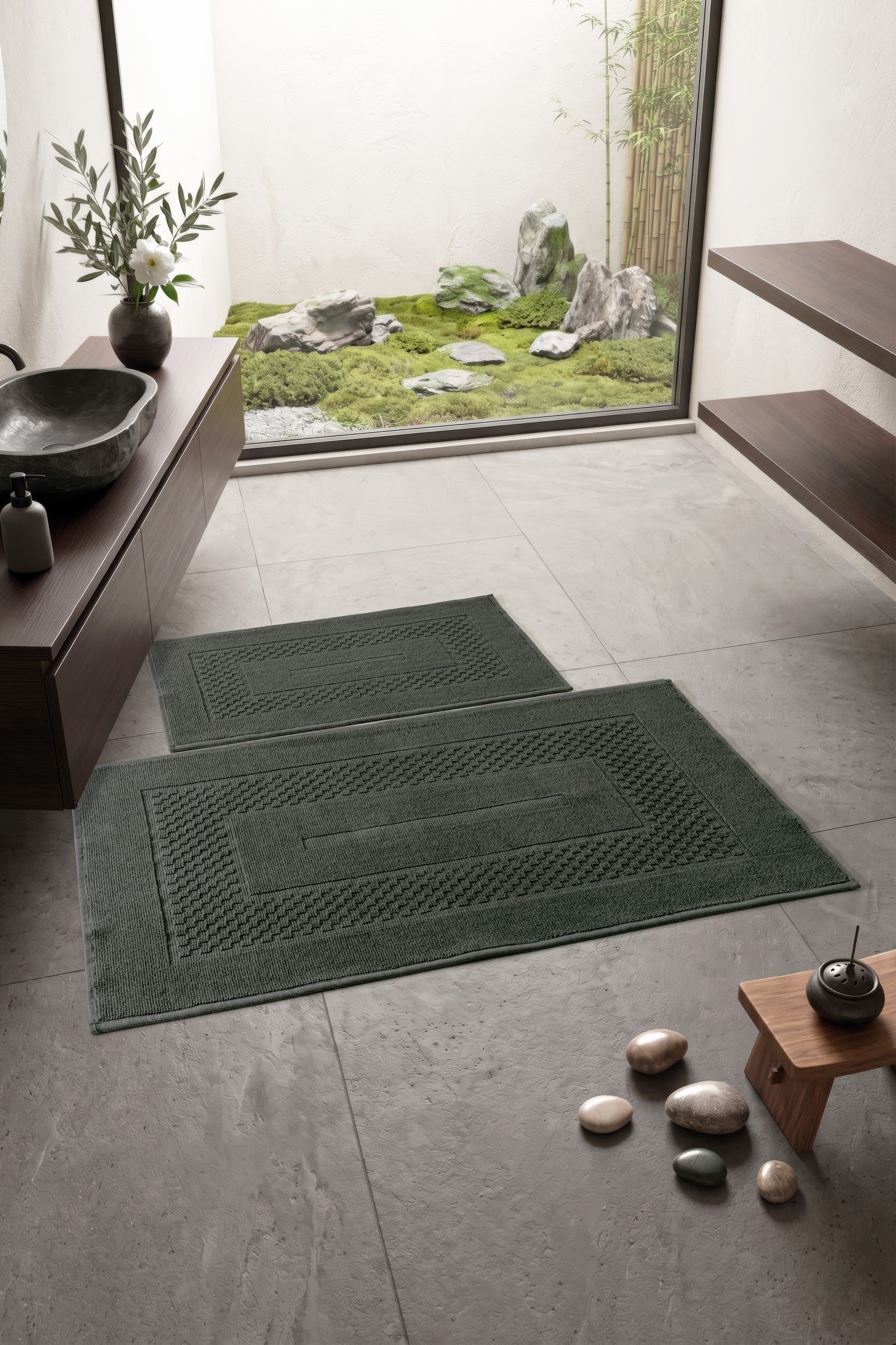 Cotton Box Aura Jakarlı Kaymaz Taban Pamuklu Paspas Seti Frame Antrasit 60x90+40x60