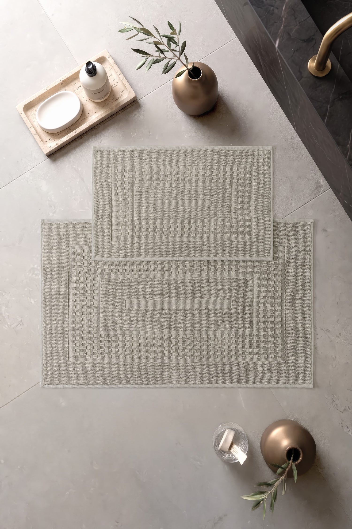 Cotton Box Aura Jakarlı Kaymaz Taban Pamuklu Paspas Seti Frame Vizon 60x90+40x60