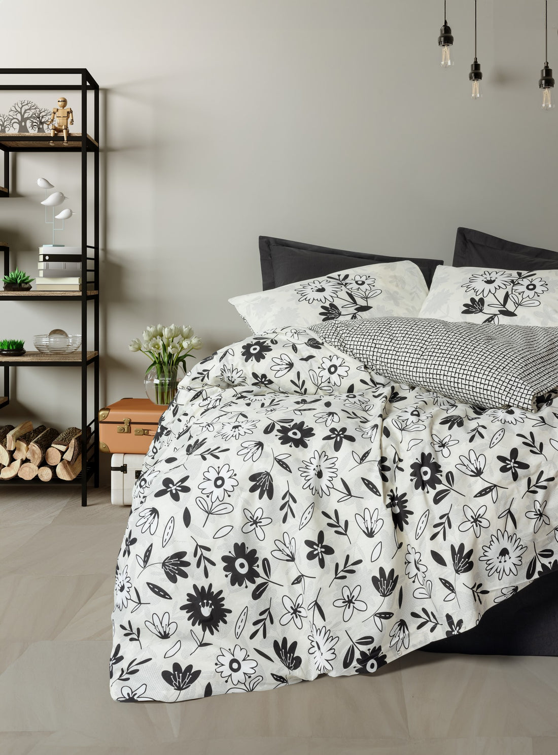 Cotton Box Balance Ranforce Double Duvet Cover Set Meresa Black