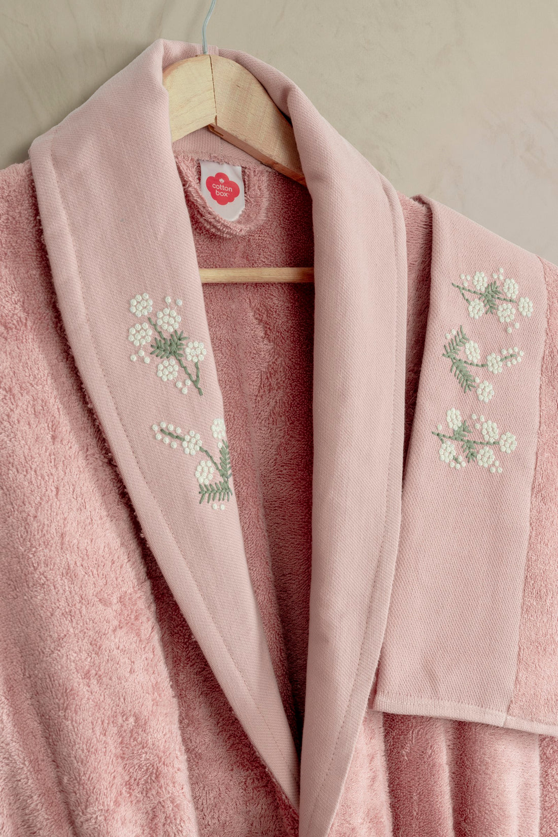 Cotton Box Bambu Pure Nakışlı Aile Bornoz Seti Floris Pudra-Bej