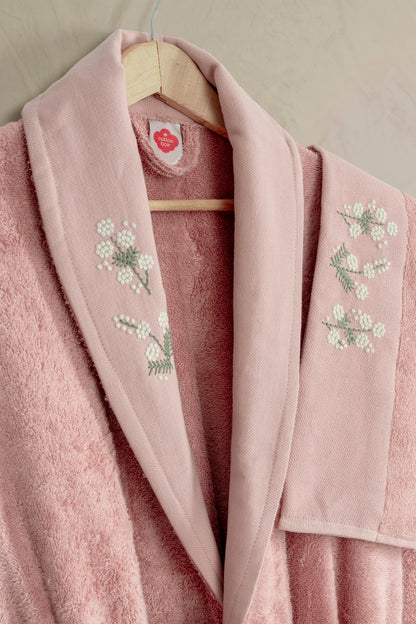 Cotton Box Bambu Pure Nakışlı Aile Bornoz Seti Floris Pudra-Bej