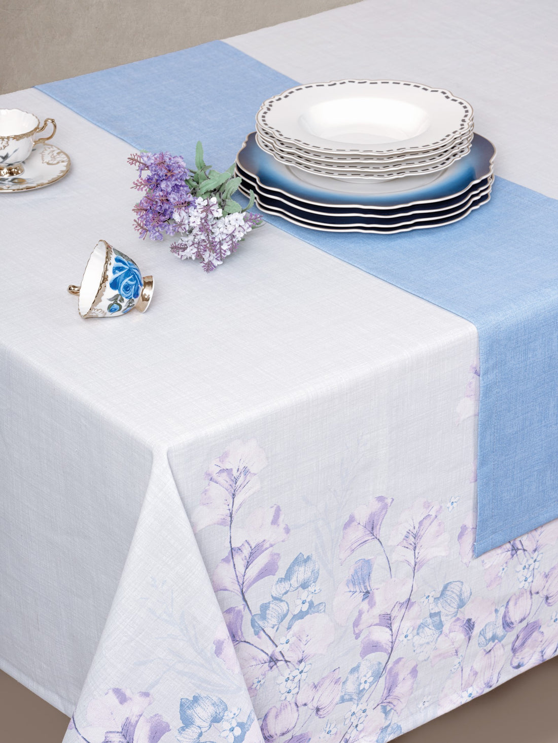 Cotton Box Printed Tablecloth Set Neva Gray 160x180