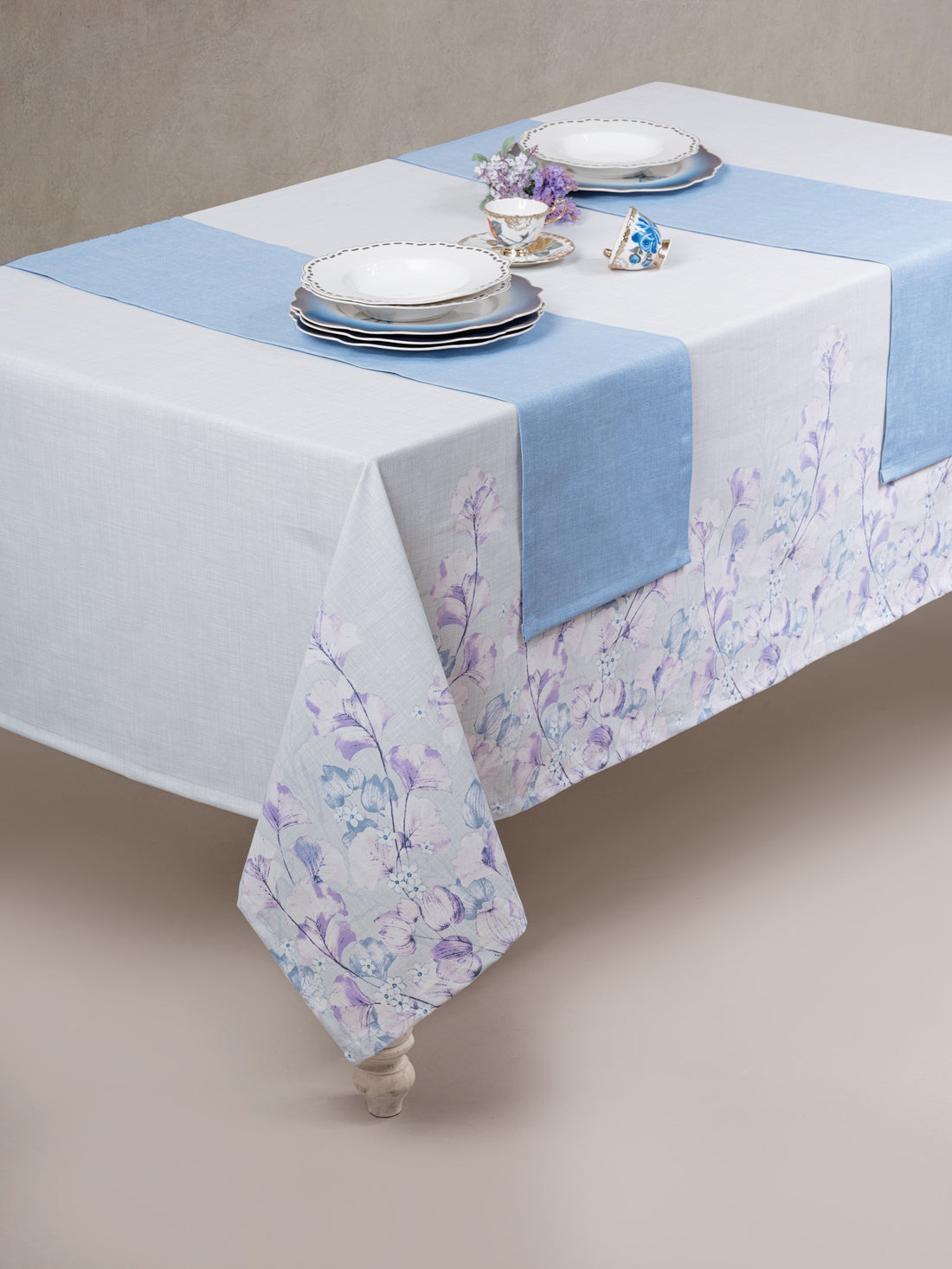 Cotton Box Printed Tablecloth Set Neva Gray 180x230