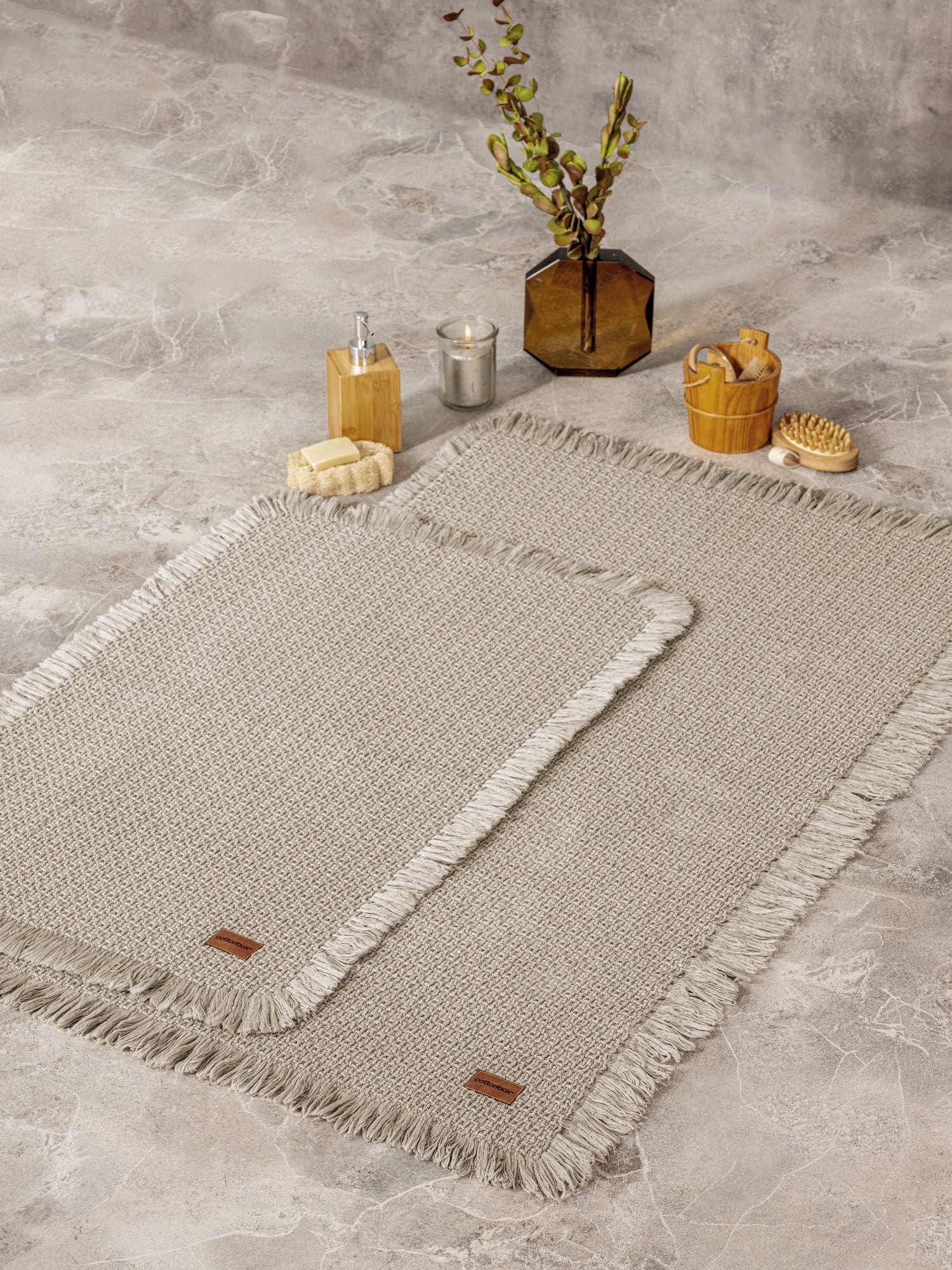 Cotton Box Bath Rug Set Beige 75x125 60x90