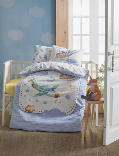 Cotton Box Baby Duvet Cover Set Air Plane Blue