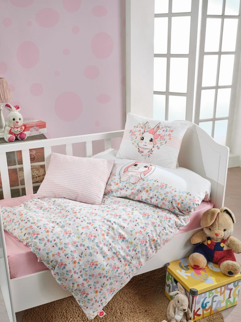 Cotton Box Baby Duvet Cover Set Bunny Pink