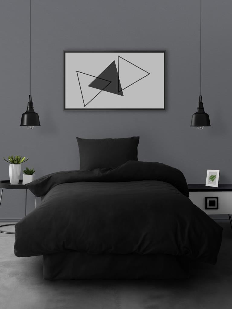 Casa Carina Ranforce Single Duvet Cover Set with Elastic Sheets Simple Black