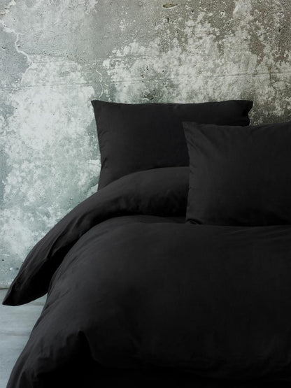 Casa Carina Ranforce Single Duvet Cover Set with Elastic Sheets Simple Black