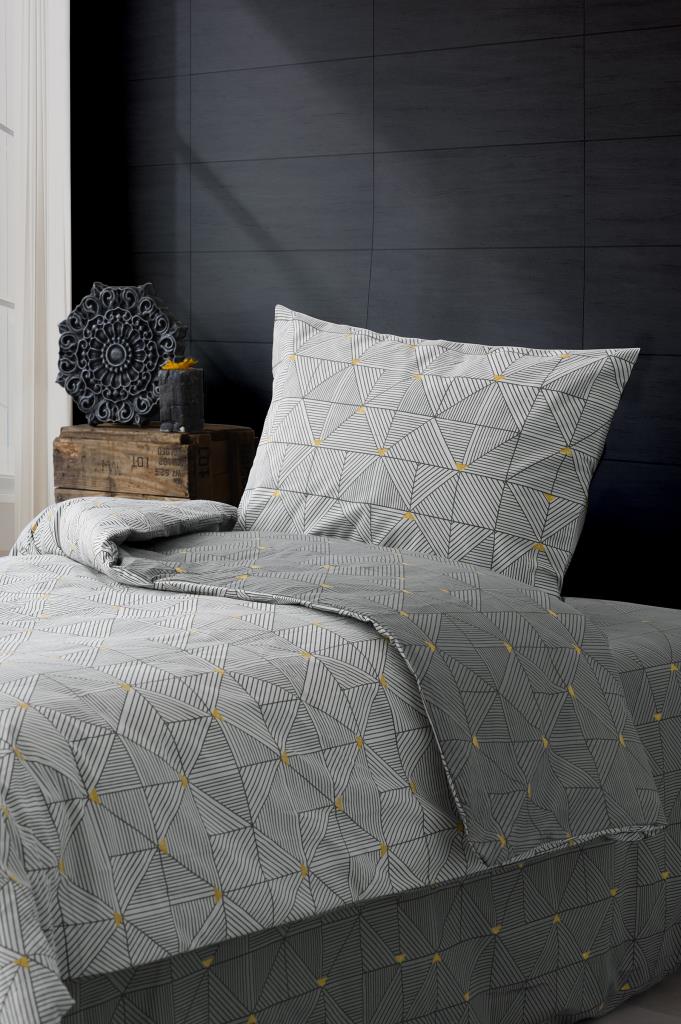 Casa Carina Ranforce Single Duvet Cover Set with Elastic Sheets Triangle Gray