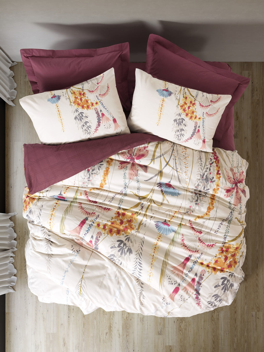 Cotton Box Double Duvet Cover Set Flos Claret Red