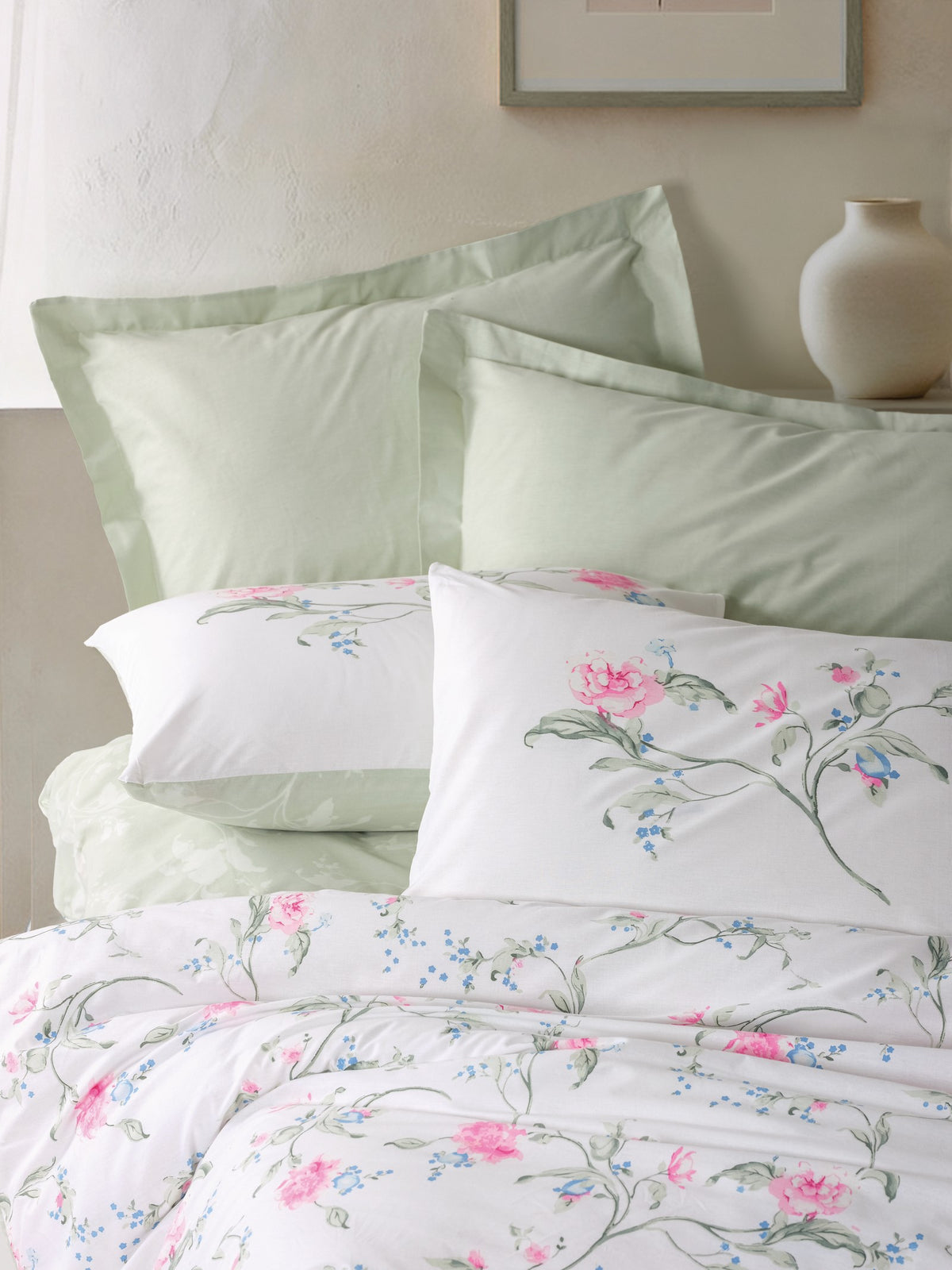 Cotton Box Double Duvet Cover Set Olina Green