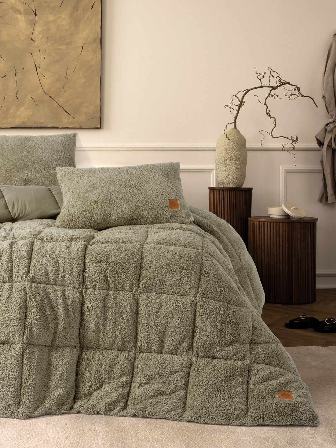 Cotton Box Double Plush Quilt Set Stone 195x215 cm