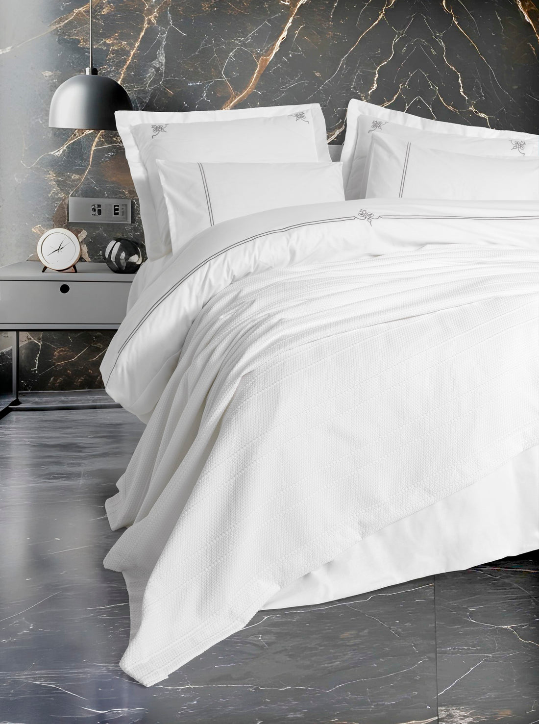 Cotton Box Classic Çeyizlik Çift Kişilik Pikeli Nevresim Takımı Güher Beyaz