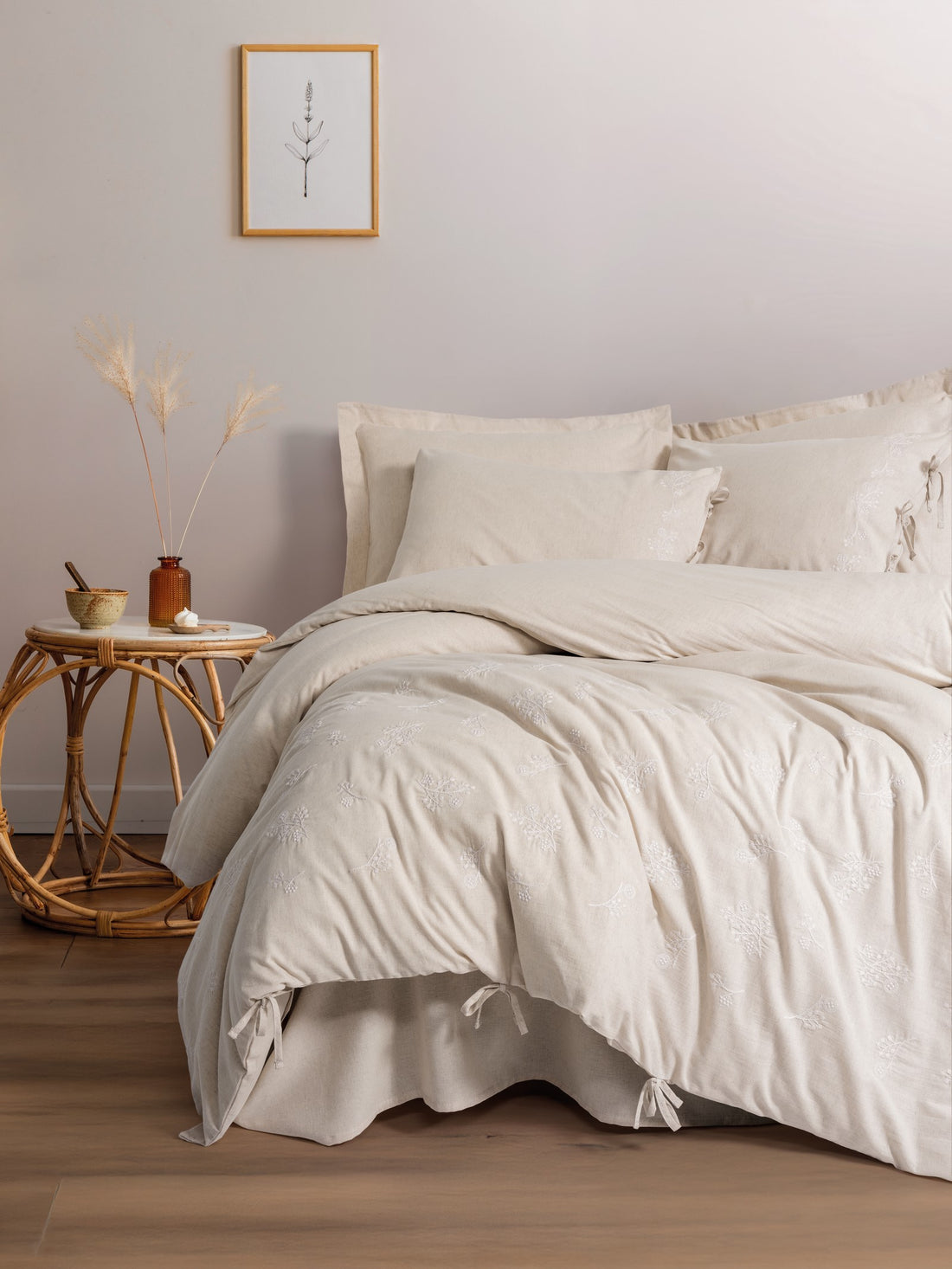 Cotton Box Cotton Keten Çift Kişilik Nevresim Takımı Esmira Bej