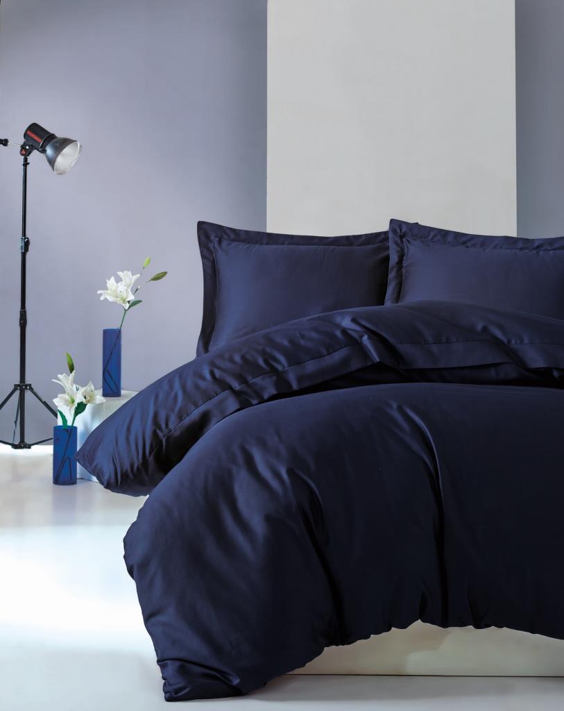 Cotton Box Elegant Satin Single Duvet Cover Set Navy Blue