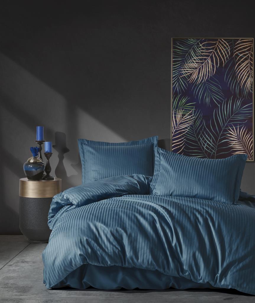 Комплект постельного белья Cotton Box Elegant в полоску из атласа, синий