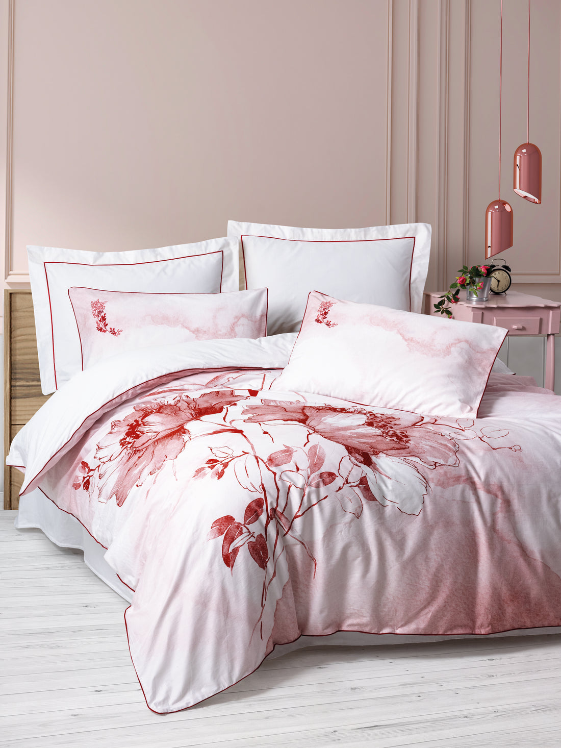 Cotton Box Elite Saten Çift Kişilik Nevresim Takımı Gules Kırmızı