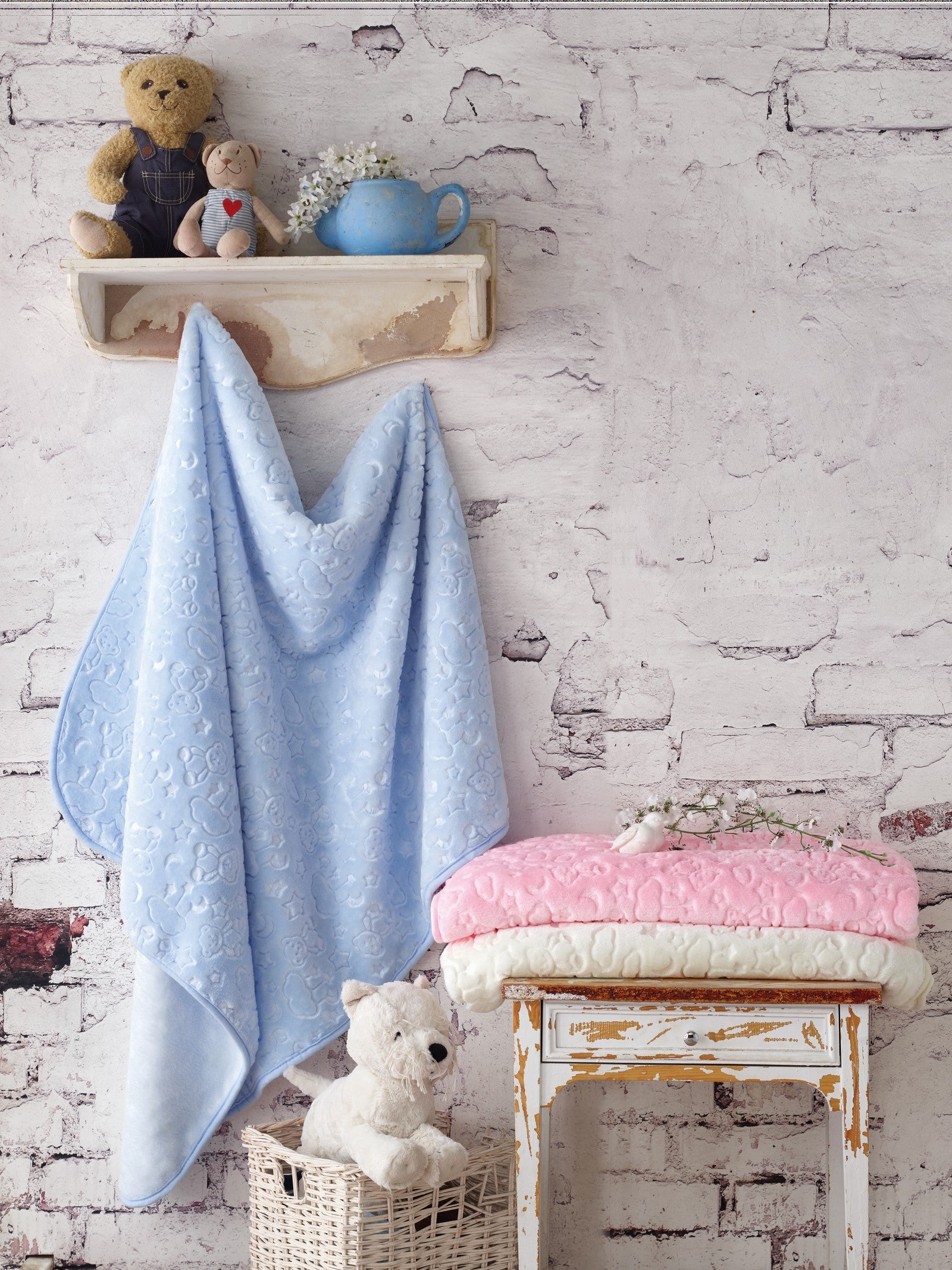 Cotton Box Emboss Baby Blanket Blue