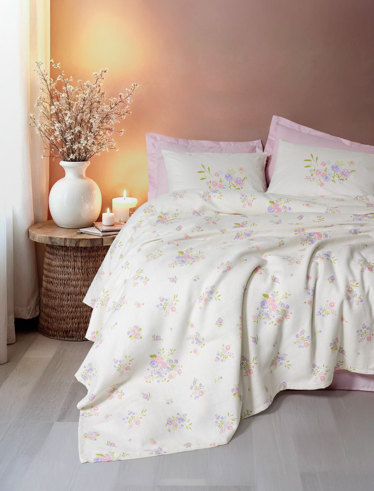 Cotton Box Estiva Single Bedspread Set Petal Pink