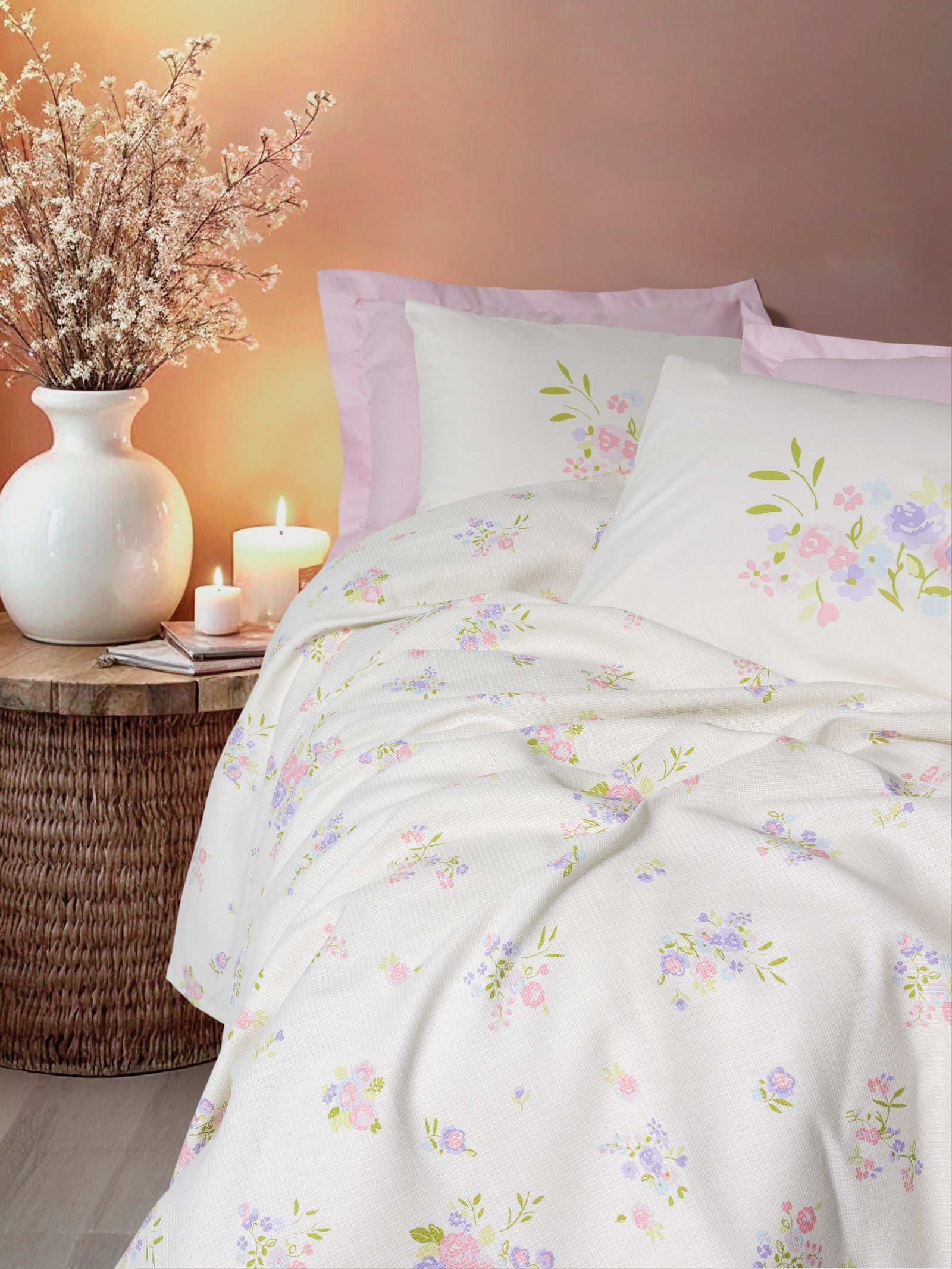 Cotton Box Estiva Single Bedspread Set Petal Pink