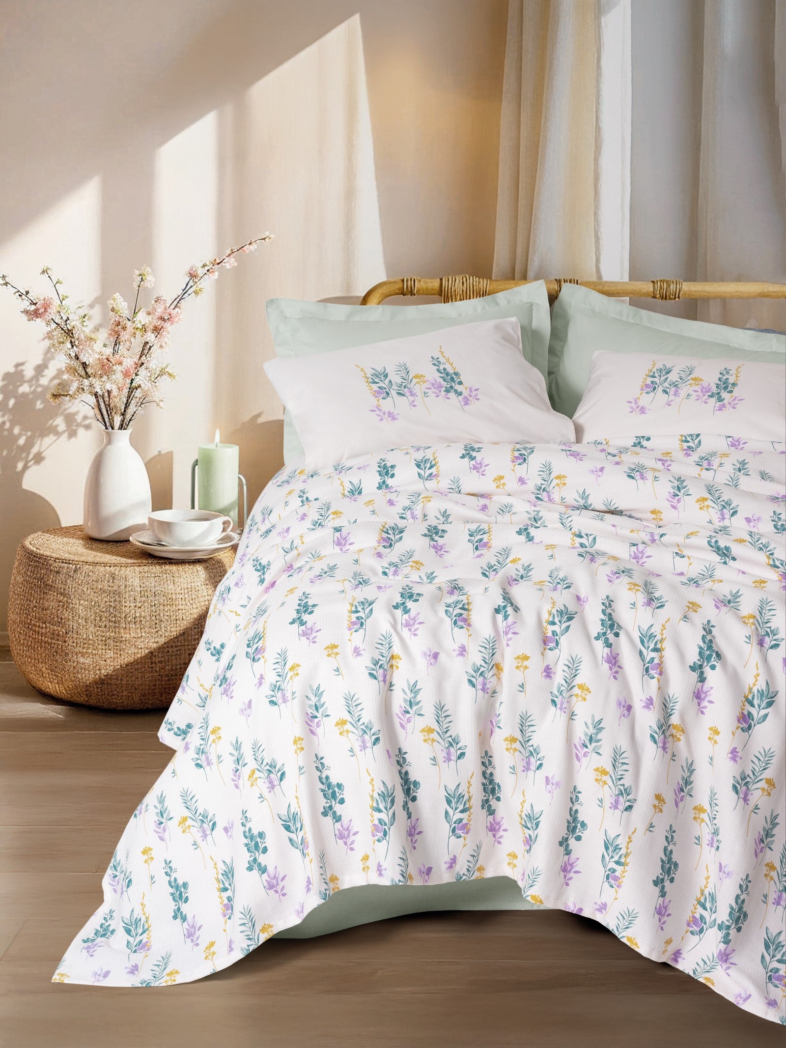 Cotton Box Estiva Single Bedspread Set Twig Mint