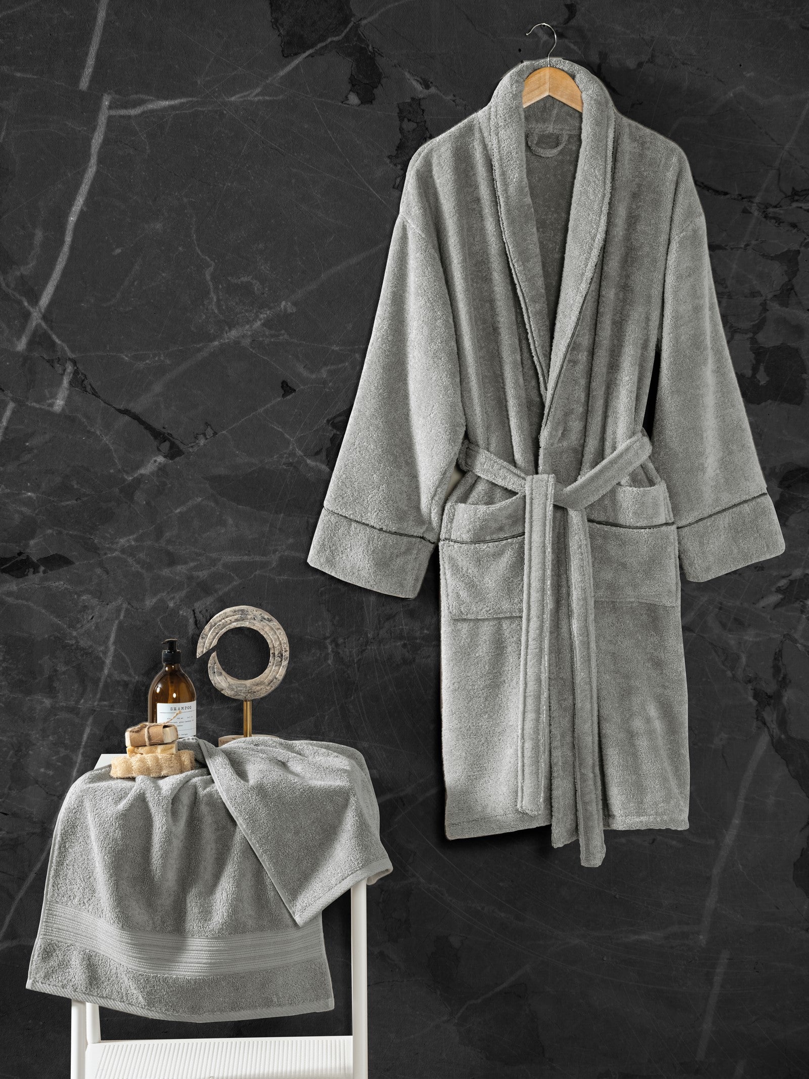 Cotton Box Exclusive Single Bathrobe Set Gray L/XL