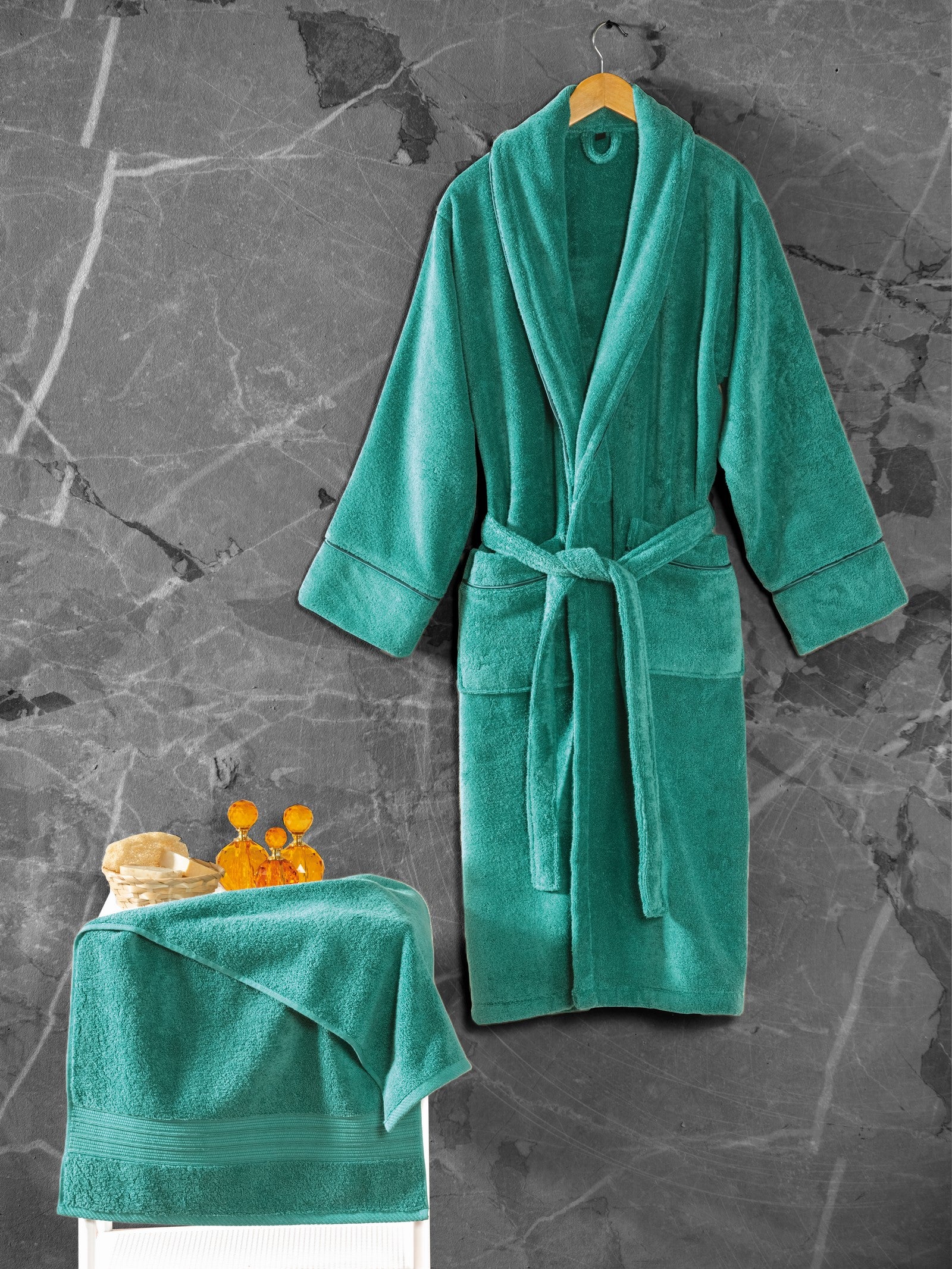 Cotton Box Exclusive Single Bathrobe Set Green M/L