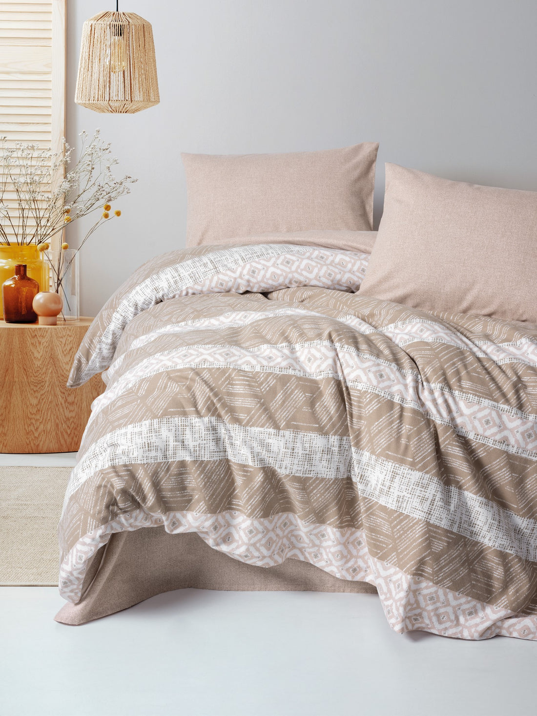 Cotton Box Flanel Çift Kişilik Nevresim Takımı Arrow Krem
