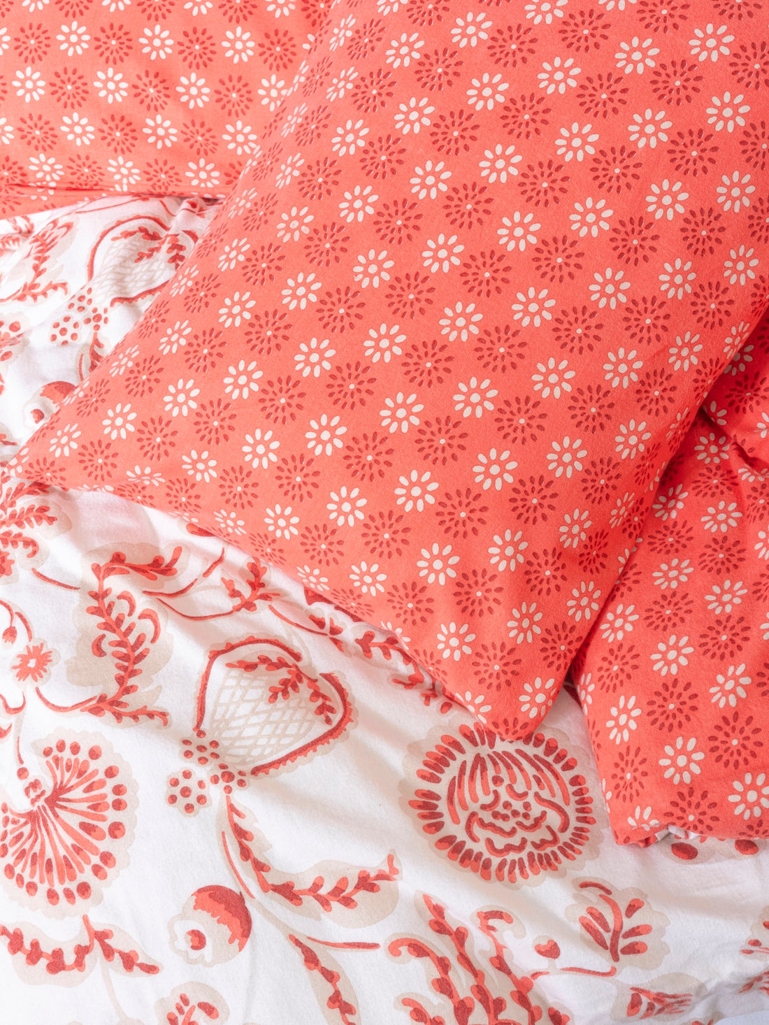 Cotton Box Flanel Çift Kişilik Nevresim Takımı Flowerland Kırmızı