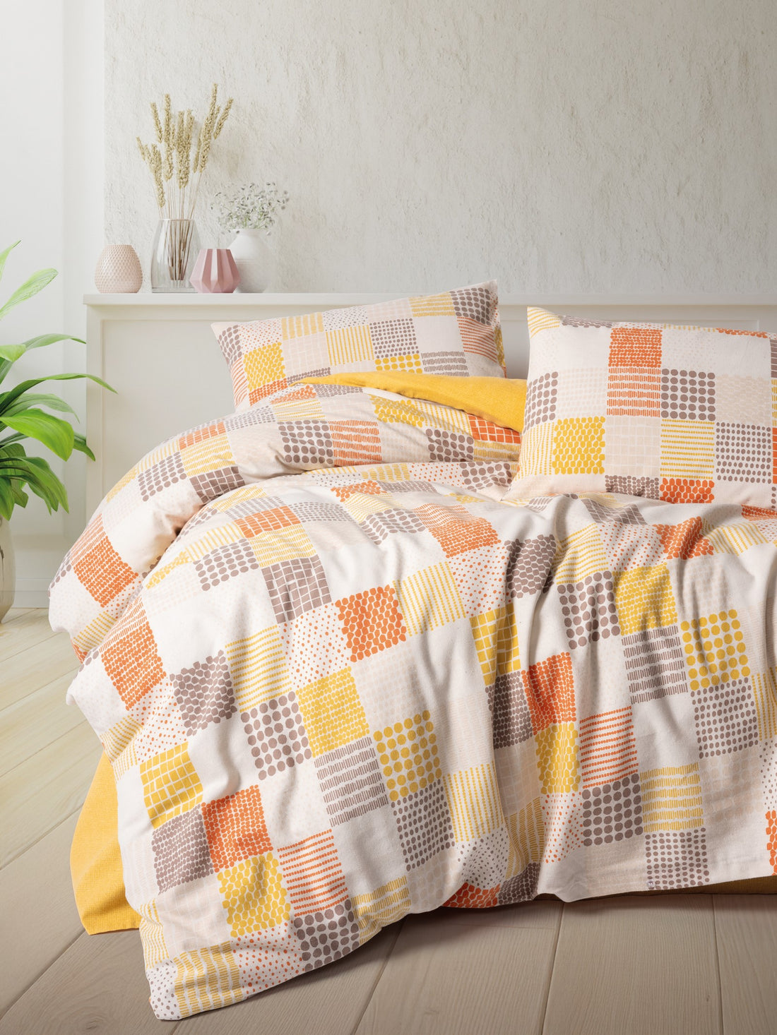 Cotton Box Flanel Çift Kişilik Nevresim Takımı Palm Hardal