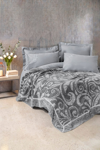 Cotton Box Fleece Çift Kişilik Yatak Örtülü Nevresim Takımı Volute Gri