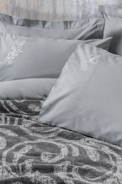 Cotton Box Fleece Çift Kişilik Yatak Örtülü Nevresim Takımı Volute Gri